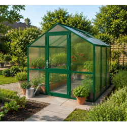 Gewächshaus 7,53m² aus Aluminium und 10mm Polycarbonatplatten Rose III - moosgrün - KGT