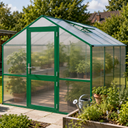 Gewächshaus 10m² aus Aluminium und 10mm Polycarbonatplatten Rose IV - moosgrün - KGT