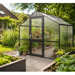 Gewächshaus 5,06m² aus Aluminium und 10mm Polycarbonatplatten Rose II - anthrazit-grau - KGT