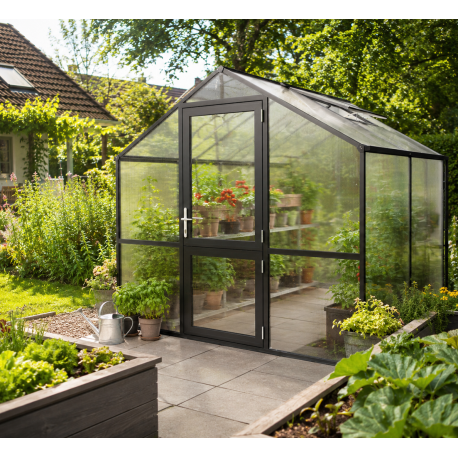 Gewächshaus 5,06m² aus Aluminium und 10mm Polycarbonatplatten Rose II - anthrazit-grau - KGT