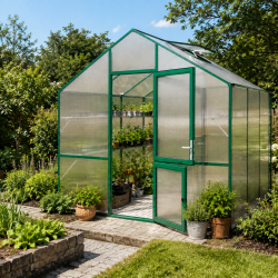 Gewächshaus 9,59m² aus Aluminium und 10mm Polycarbonatplatten Lilie III - moosgrün - KGT