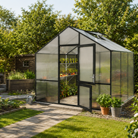 Gewächshaus 9,59m² aus Aluminium und 10mm Polycarbonatplatten Lilie III - anthrazit-grau - KGT