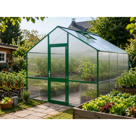 Gewächshaus 12,74m² aus Aluminium und 10mm Polycarbonatplatten Lilie IV - moosgrün - KGT