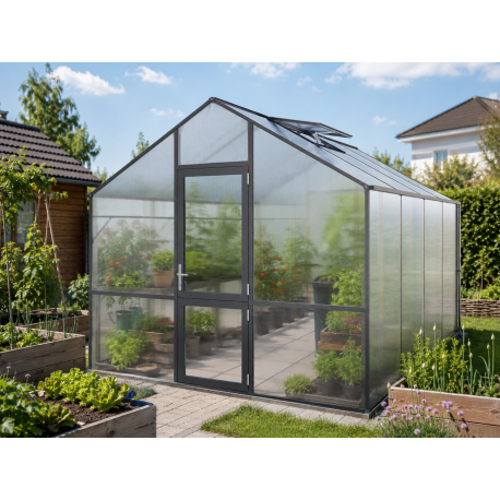 Gewächshaus 12,74m² aus Aluminium und 10mm Polycarbonatplatten Lilie IV - anthrazit-grau - KGT