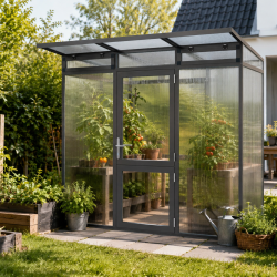 Gewächshaus mit Pultdach 2,56m² aus Aluminium und 10mm Polycarbonatplatten Linea I - anthrazit-grau - KGT