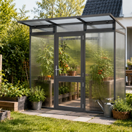 Gewächshaus mit Pultdach 2,56m² aus Aluminium und 10mm Polycarbonatplatten Linea I - anthrazit-grau - KGT