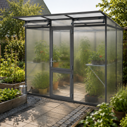 Gewächshaus mit Pultdach 6,06m² aus Aluminium und 10mm Polycarbonatplatten Linea II - anthrazit-grau - KGT