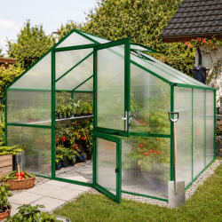 Gewächshaus 9,59m² aus Aluminium und 10mm Polycarbonatplatten Orchidee III - moosgrün - KGT