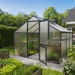 Gewächshaus 9,59m² aus Aluminium und 10mm Polycarbonatplatten Orchidee III - anthrazit-grau - KGT