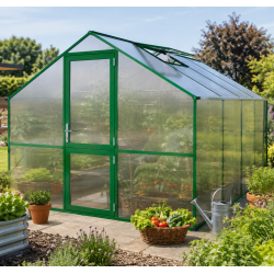 Gewächshaus 12,74m² aus Aluminium und 10mm Polycarbonatplatten Orchidee IV - moosgrün - KGT