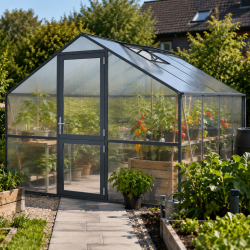 Gewächshaus 12,74m² aus Aluminium und 10mm Polycarbonatplatten Orchidee IV - anthrazit-grau - KGT