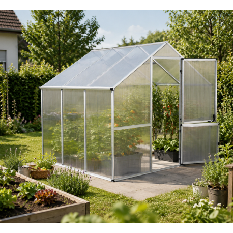 Gewächshaus 6,06m² aus Aluminium und 6mm Polycarbonatplatten Enzian III - pressblank - KGT