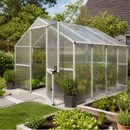 Gewächshaus 8,01m² aus Aluminium und 6mm Polycarbonatplatten Enzian IV - pressblank - KGT