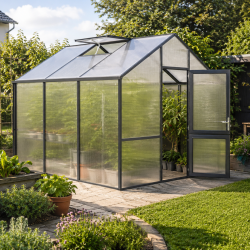 Gewächshaus 9,59m² aus Aluminium und 16mm Polycarbonatplatten Dahlie III - anthrazit-grau - KGT
