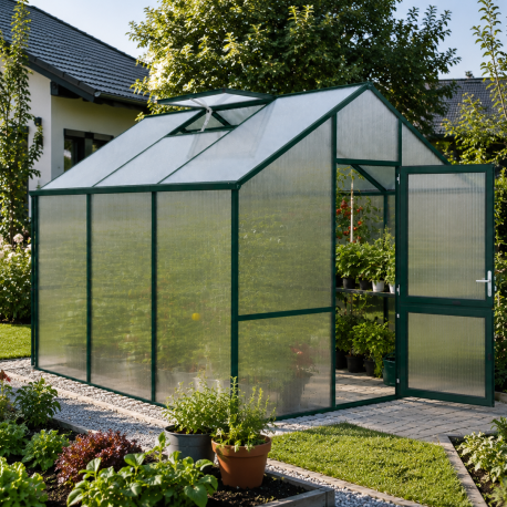 Gewächshaus 9,59m² aus Aluminium und 16mm Polycarbonatplatten Dahlie III - grün - KGT