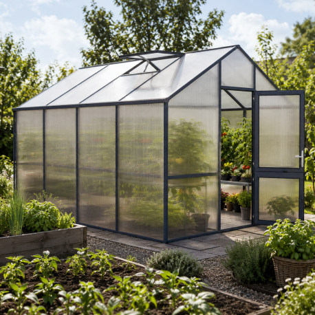 Gewächshaus 12,74m² aus Aluminium und 16mm Polycarbonatplatten Dahlie IV - anthrazit-grau - KGT