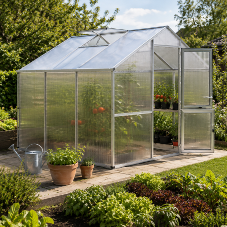 Gewächshaus 9,59m² aus Aluminium und 16mm Polycarbonatplatten Nelke III - pressblank - KGT