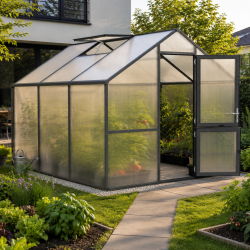 Gewächshaus 9,59m² aus Aluminium und 16mm Polycarbonatplatten Nelke III - anthrazit-grau - KGT