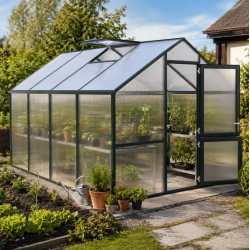 Gewächshaus 12,74m² aus Aluminium und 16mm Polycarbonatplatten Nelke IV - grün - KGT