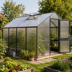 Gewächshaus 12,74m² aus Aluminium und 16mm Polycarbonatplatten Nelke IV - anthrazit-grau - KGT