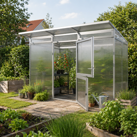 Gewächshaus mit Pultdach 6,06m² aus Aluminium und 16mm Polycarbonatplatten Santini II - pressblank - KGT