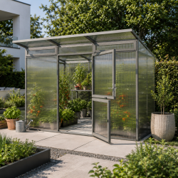 Gewächshaus mit Pultdach 6,06m² aus Aluminium und 16mm Polycarbonatplatten Santini II - anthrazit-grau - KGT