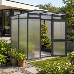 Gewächshaus mit Pultdach 3,49m² aus Aluminium und 16mm Polycarbonatplatten Santini II-S - anthrazit-grau - KGT