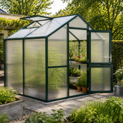 Gewächshaus 5,06m² aus Aluminium und 16mm Polycarbonatplatten Iris II - grün - KGT