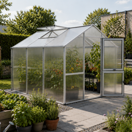 Gewächshaus 7,53m² aus Aluminium und 16mm Polycarbonatplatten Iris III - pressblank - KGT