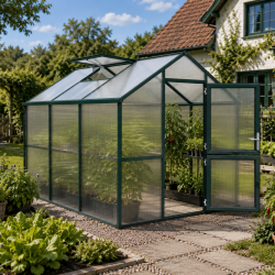 Gewächshaus 7,53m² aus Aluminium und 16mm Polycarbonatplatten Iris III - grün - KGT