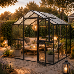 Gewächshaus 5,06m² aus Aluminium, 4mm Sicherheitsglas und Polycarbonatplatten Aptasia III-small - anthrazit-grau - KGT