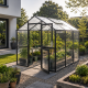 Gewächshaus 7,53m² aus Aluminium, 4mm Sicherheitsglas und Polycarbonatplatten Aptasia III - anthrazit-grau - KGT