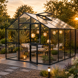 Gewächshaus 12,74m² aus Aluminium, 4mm Sicherheitsglas und Polycarbonatplatten Ortasia IV - anthrazit-grau - KGT