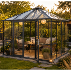 Gewächshaus 9m² aus Aluminium und 4mm Sicherheitsglas PaviLux - anthrazit-grau - KGT