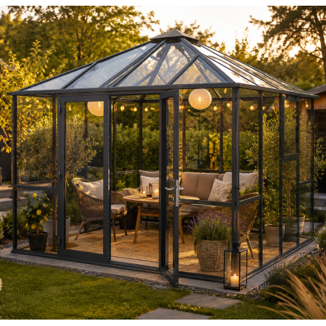 Gewächshaus 9m² aus Aluminium und 4mm Sicherheitsglas PaviLux - anthrazit-grau - KGT
