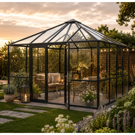 Gewächshaus 12,25m² aus Aluminium und 4mm Sicherheitsglas PaviLux - anthrazit-grau - KGT