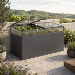 Frühbeetaufsatz aus Aluminium und 6mm Polycarbonat für Hochbeet 210 – anthrazit-grau – KGT