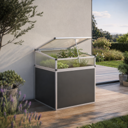 Frühbeetaufsatz aus Aluminium und 6mm Polycarbonat für Hochbeet 130 – blank – KGT