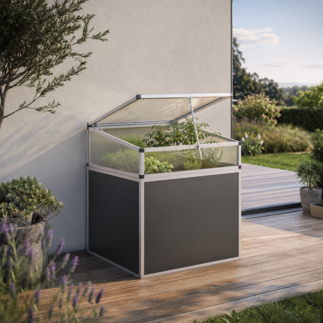 Frühbeetaufsatz aus Aluminium und 6mm Polycarbonat für Hochbeet 130 – blank – KGT