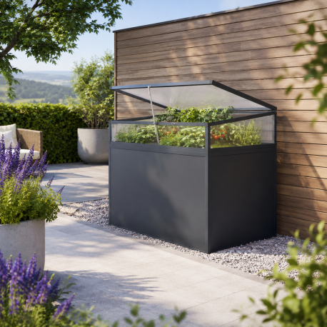Frühbeetaufsatz aus Aluminium und 6mm Polycarbonat für Hochbeet 130 – anthrazit-grau – KGT