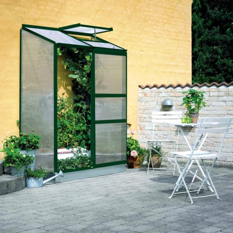 Anlehngewächshaus 0,9m² grün aus Aluminium und 4mm Polycarbonat Altan 2 Halls