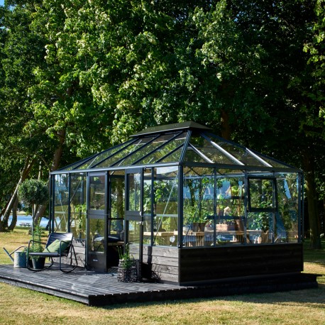Gewächshaus für Mauerfundament Grand Oase 13m² anthrazit Aluminium und 3mm Sicherheitsglas - Juliana