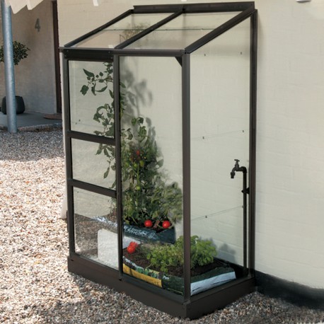 Gewächshaus Melissa 0,9m² in Anthrazit aus Aluminium und Sicherheitsglas + Fundamentrahmen inkl. - Natura Lams