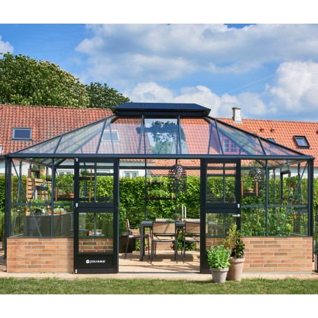 Gewächshaus für Mauerfundament Grand Oase 18,8m² anthrazit Aluminium und 3mm Sicherheitsglas - Juliana