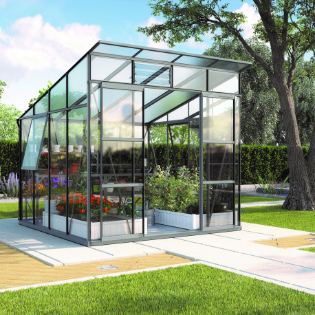 Gewächshaus Freya 7600 schwarz aus Aluminium, 3mm Sicherheitsglas und 6mm Polycarbonatplatten - Vitavia