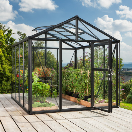 Gewächshaus Zeus 8100 schwarz aus Aluminium, 3mm Sicherheitsglas und 10mm Polycarbonatplatten - Vitavia