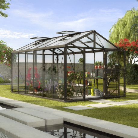 Gewächshaus Zeus 11900 schwarz aus Aluminium, 3mm Sicherheitsglas und 10mm Polycarbonatplatten - Vitavia