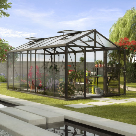 Gewächshaus Zeus 13800 schwarz aus Aluminium, 3mm Sicherheitsglas und 10mm Polycarbonatplatten - Vitavia