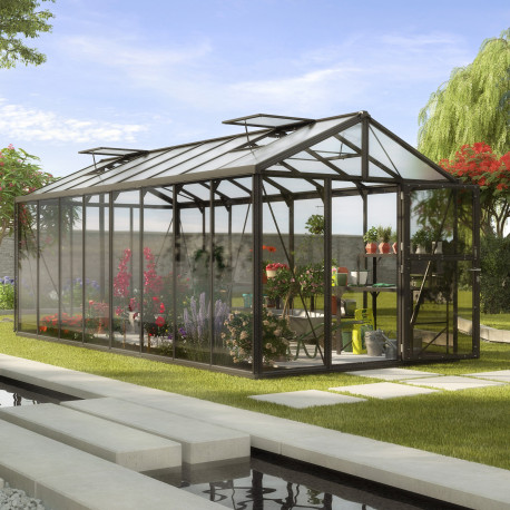 Gewächshaus Zeus 15700 schwarz aus Aluminium, 3mm Sicherheitsglas und 10mm Polycarbonatplatten - Vitavia