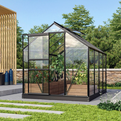 Gewächshaus Venus 5,0m² schwarz aus Aluminium und 3mm Sicherheitsglas - Vitavia